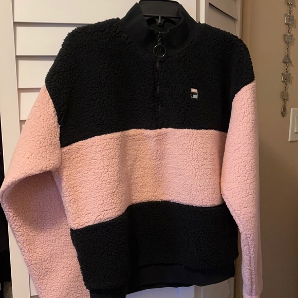 Fila Tops | Fila Warm Sherpa Black \u0026 Pink Sweatshirt Half Zip M | Color: Black/Pink | Size: M | Feisty325's Closet